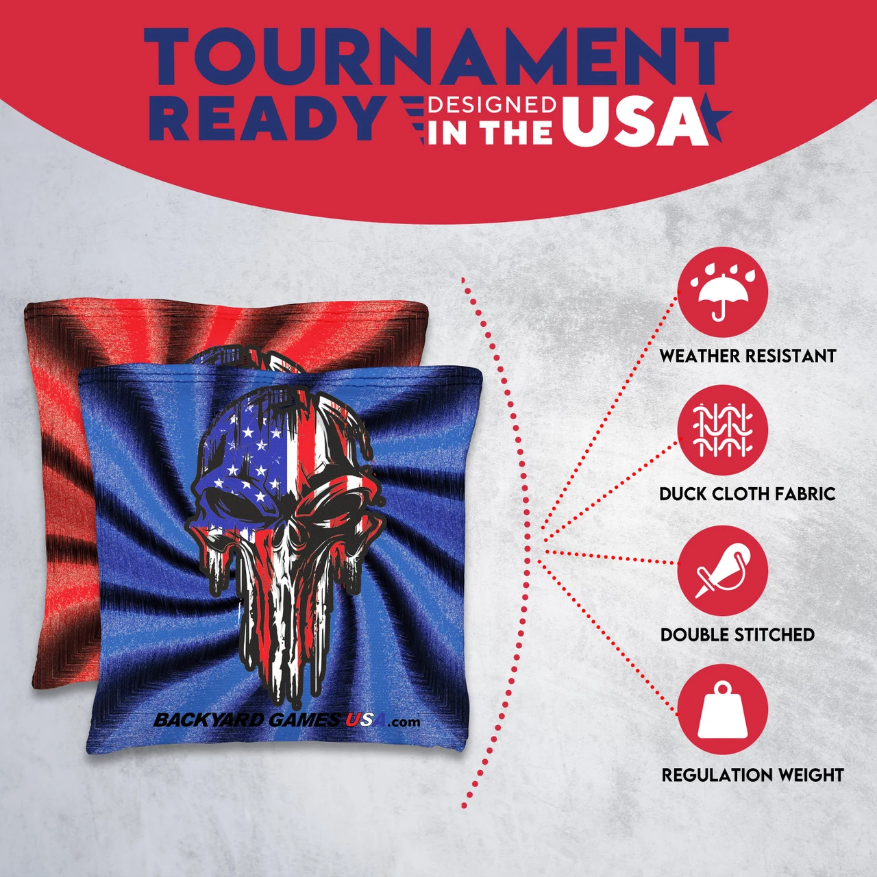 Red Blue Skull Tournament Cornhole Bags - Set Of 8 5 Red Blue Skull Tournament Cornhole Bags - Set Of 8 - Image 5