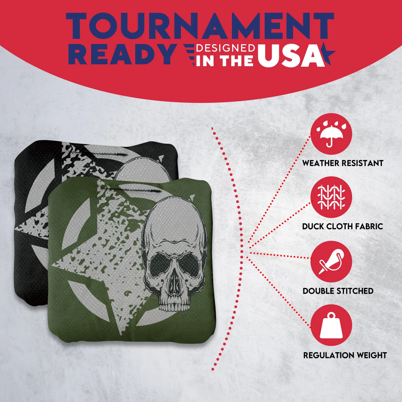 Black Green Star Skull Professional Cornhole Bags - Set Of 8 5 Black Green Star Skull Professional Cornhole Bags - Set Of 8 - Image 5