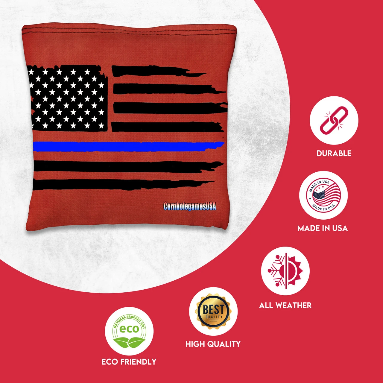 Blue Line Red Line Tournament Cornhole Bags - Set Of 8 2 Blue Line Red Line Tournament Cornhole Bags - Set Of 8 - Image 2