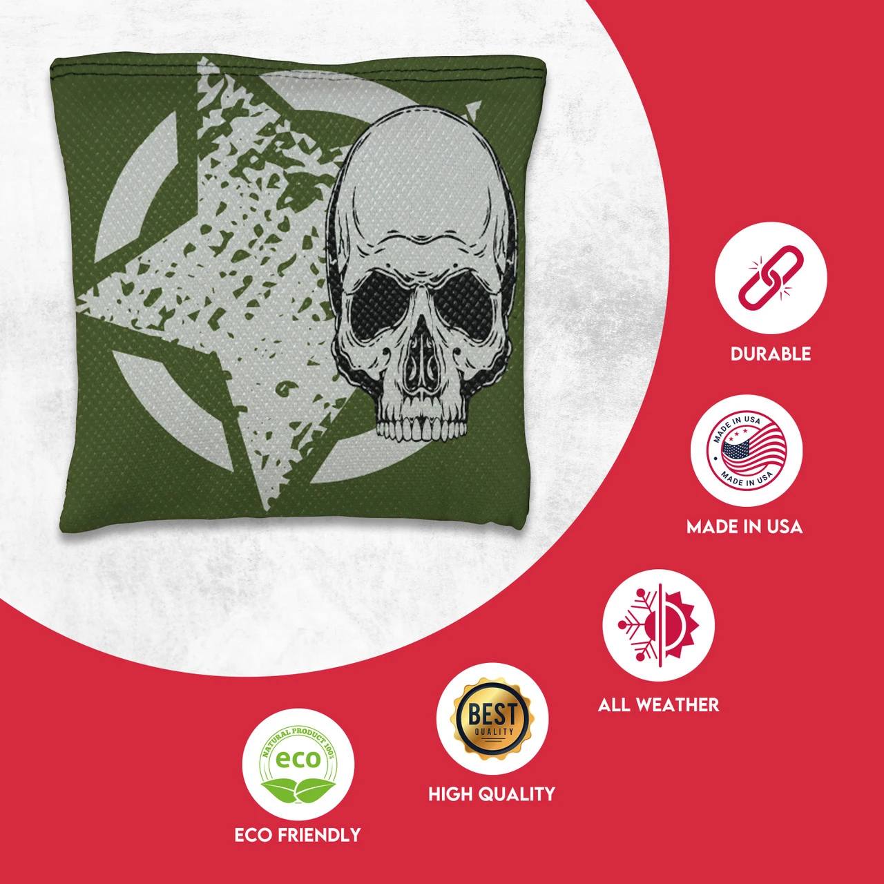 Black Green Star Skull Tournament Cornhole Bags - Set Of 8 2 Black Green Star Skull Tournament Cornhole Bags - Set Of 8 - Image 2