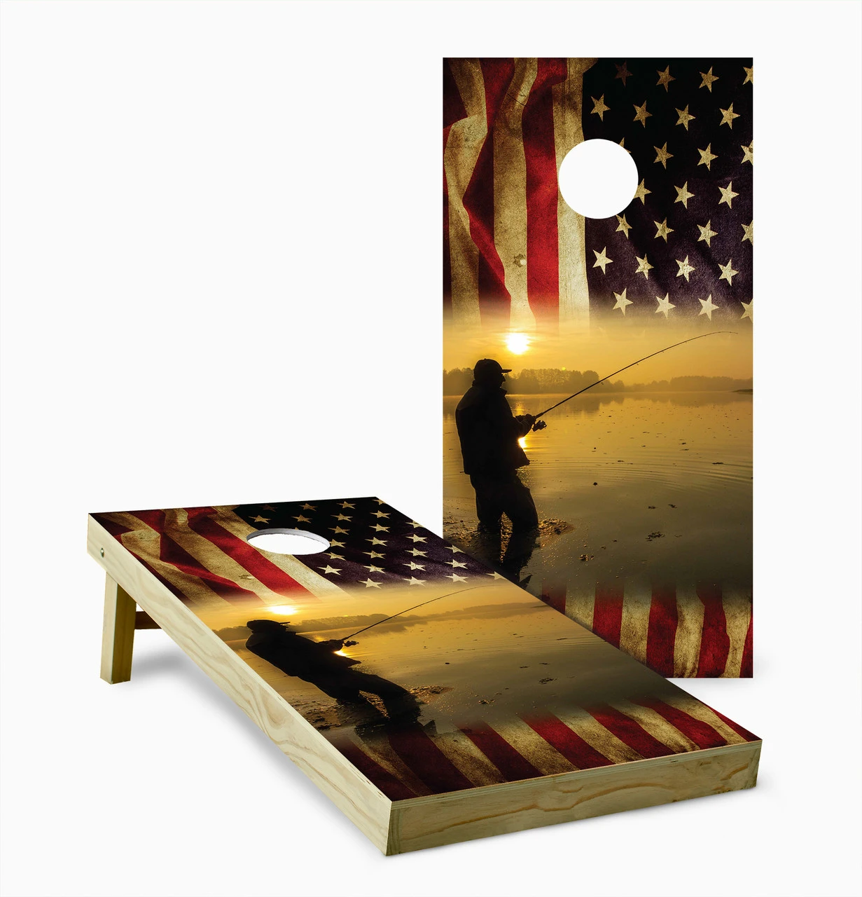 American Flag Fishing Cornhole Set With Bags 1 American Flag Fishing Cornhole Set With Bags