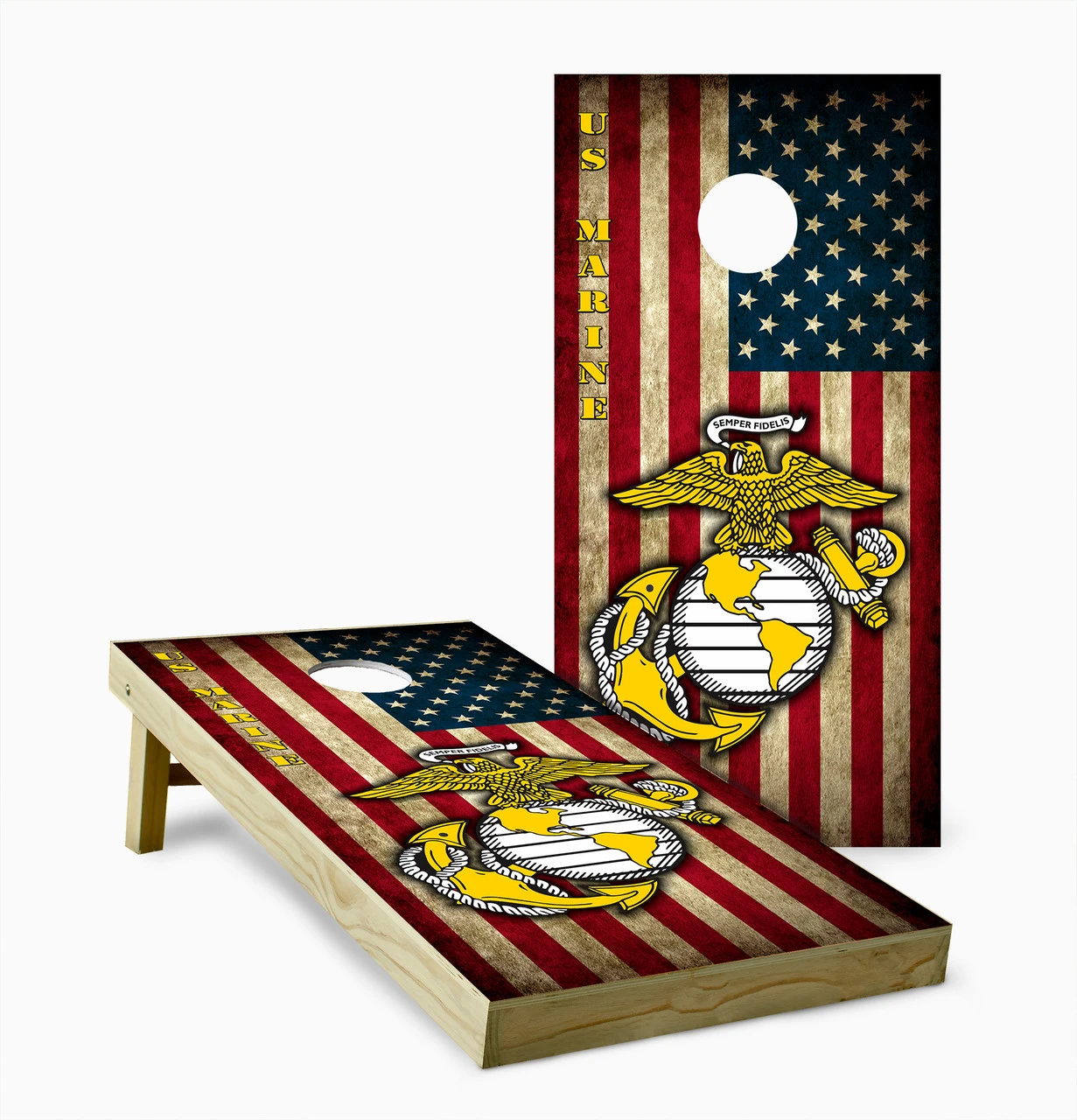 American Flag Marines Cornhole Set With Bags 1 American Flag Marines Cornhole Set With Bags