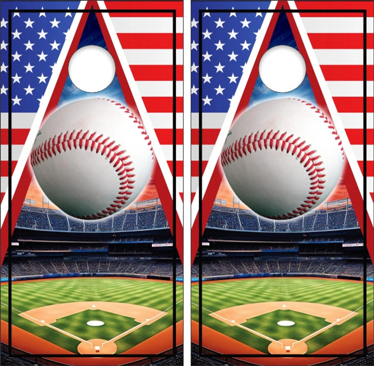 American Flag Baseball Field Cornhole Wraps - Set Of 2 1 American Flag Baseball Field Cornhole Wraps - Set Of 2
