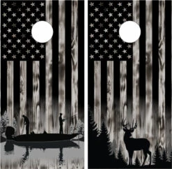 Hunting And Fishing On American Flag Cornhole Wraps - Set Of 2