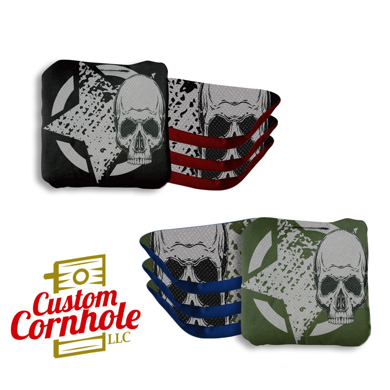 Black Green Star Skull Professional Cornhole Bags - Set Of 8 1 Black Green Star Skull Professional Cornhole Bags - Set Of 8