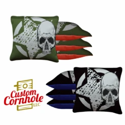 Black Green Star Skull Tournament Cornhole Bags - Set Of 8