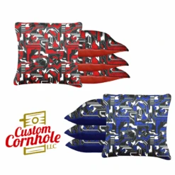 Blue Red Tech Fusion Tournament Cornhole Bags - Set Of 8