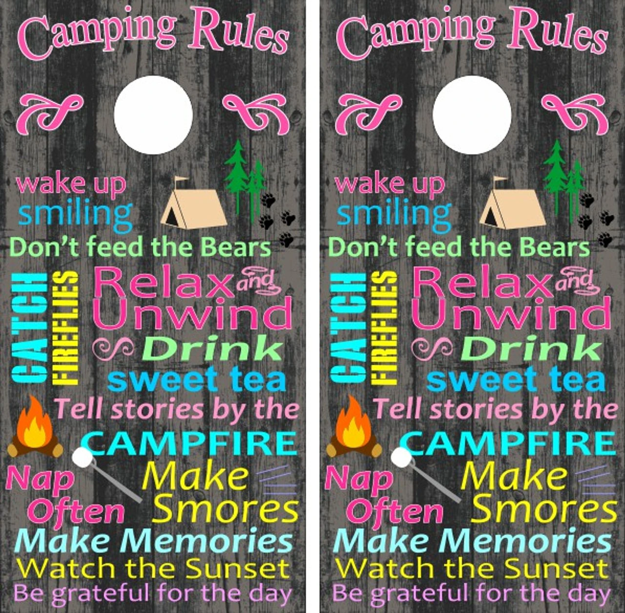 Camping Rules Cornhole Wraps - Set Of 2 1 Camping Rules Cornhole Wraps - Set Of 2