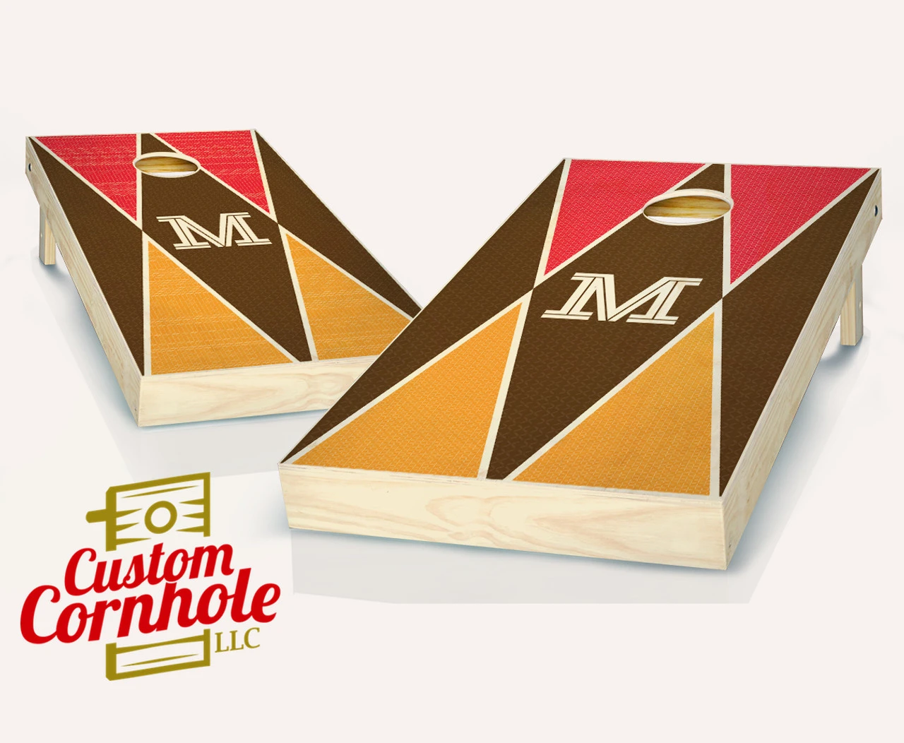 Colored Monogram Triangles Cornhole Set With Bags 1 Colored Monogram Triangles Cornhole Set With Bags
