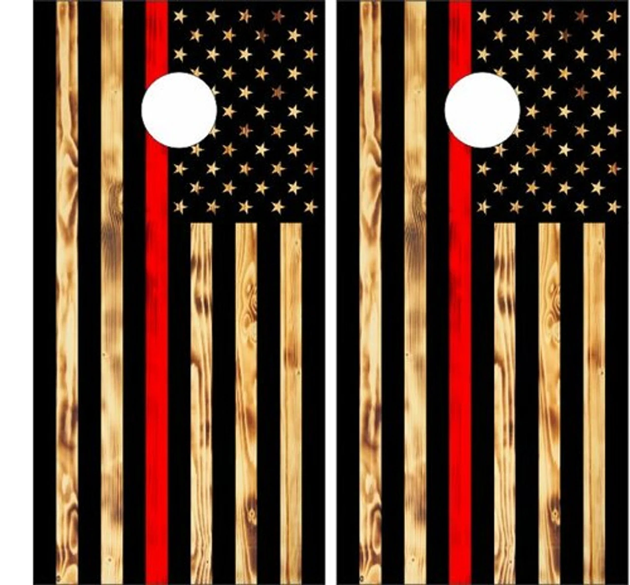 American Flag Burnt Wood Red Stripe Version 2 Cornhole Wraps - Set Of 2 1 American Flag Burnt Wood Red Stripe Version 2 Cornhole Wraps - Set Of 2