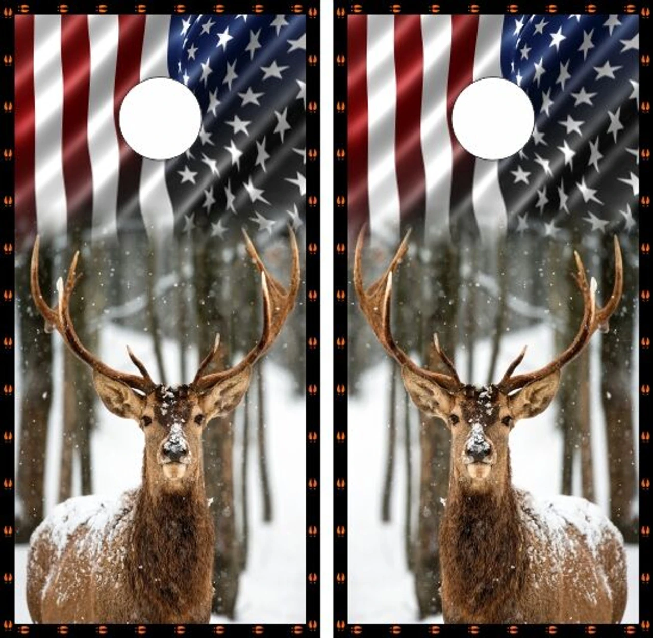Deer In Snow Cornhole Wraps - Set Of 2 1 Deer In Snow Cornhole Wraps - Set Of 2