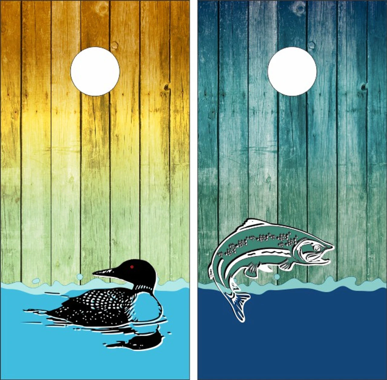 Duck And Fish Cornhole Wraps - Set Of 2 1 Duck And Fish Cornhole Wraps - Set Of 2