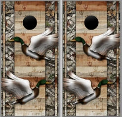 Duck With Wood Background Cornhole Wraps - Set Of 2