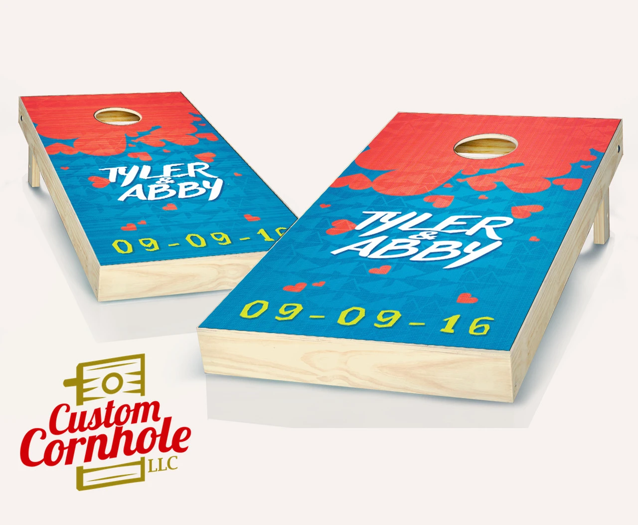 Falling Hearts Wedding Cornhole Set With Bags 1 Falling Hearts Wedding Cornhole Set With Bags