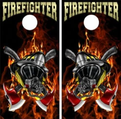 Firefighter Helmet Cornhole Wraps - Set Of 2