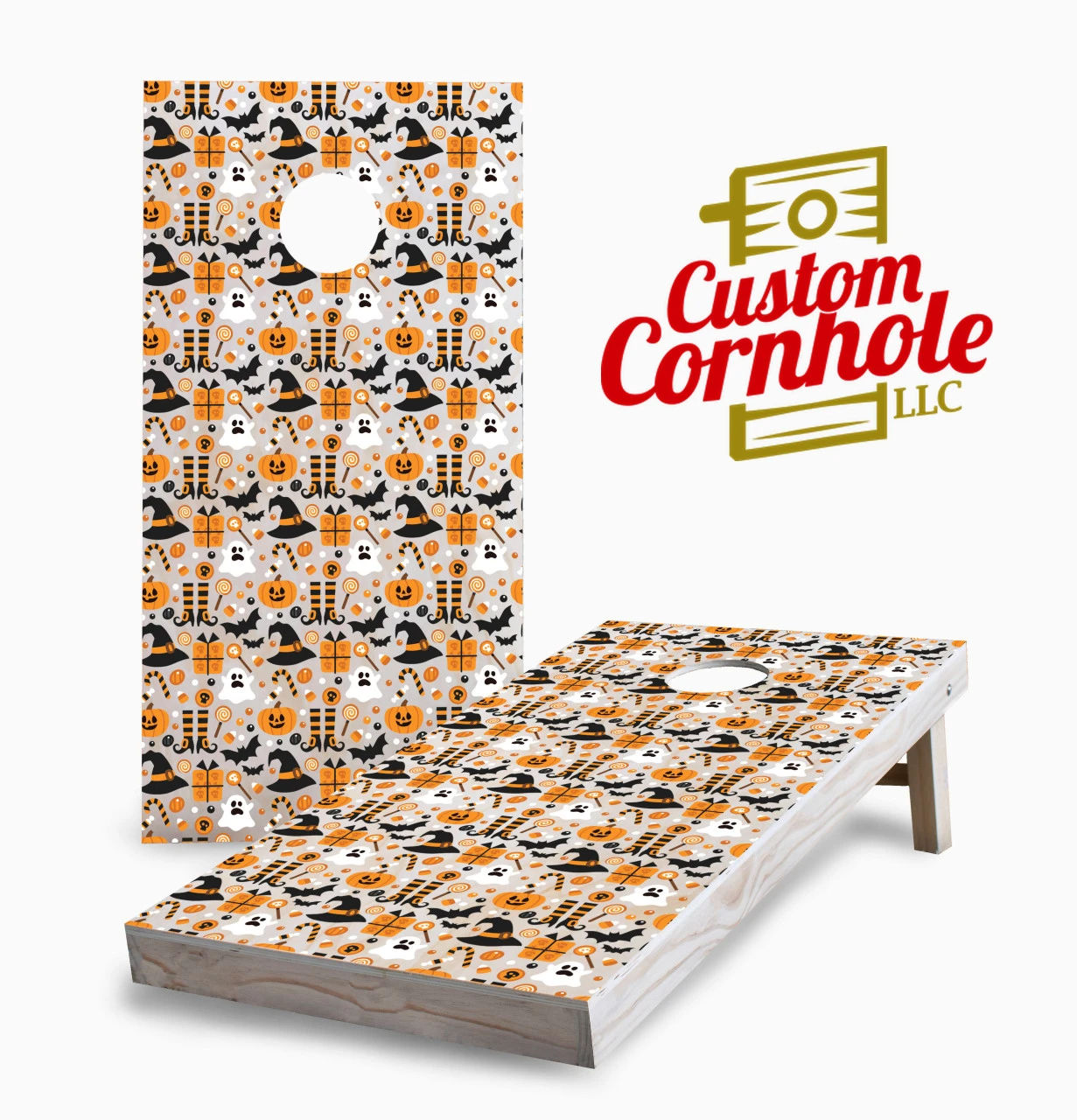 Halloween Pattern On Wood Cornhole Set With Bags 1 Halloween Pattern On Wood Cornhole Set With Bags