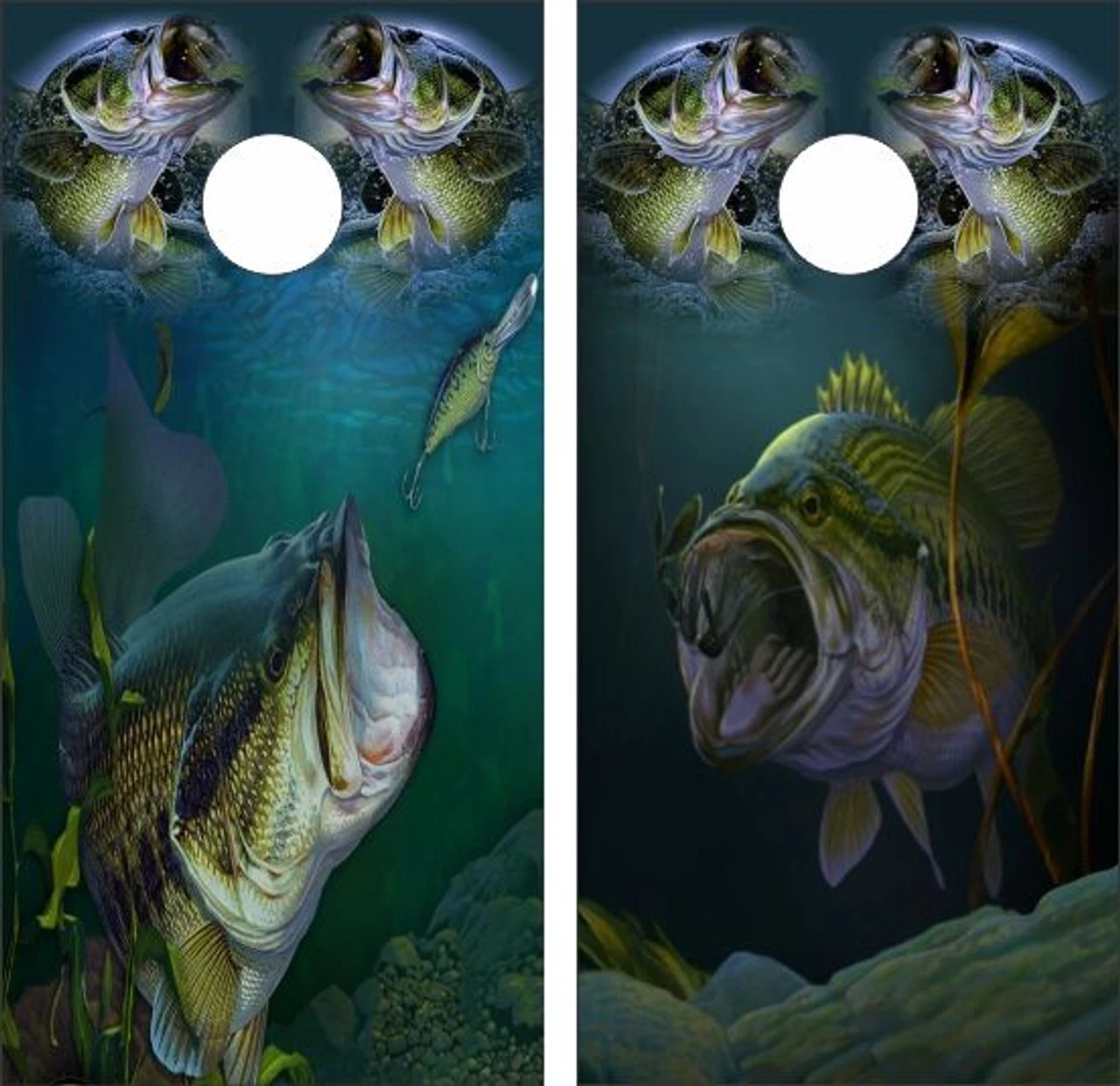 Largemouth Bass Collage Cornhole Wraps - Set Of 2 1 Largemouth Bass Collage Cornhole Wraps - Set Of 2