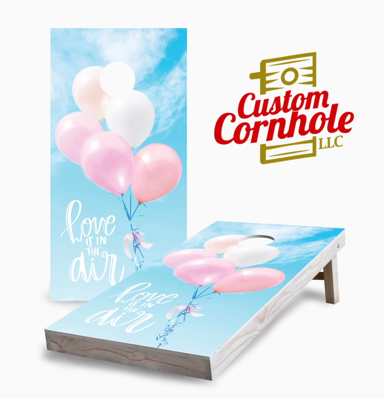 Love In The Air Wedding Cornhole Set With Bags 1 Love In The Air Wedding Cornhole Set With Bags
