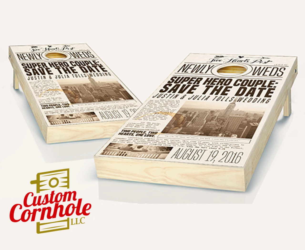 Newspaper Print Wedding Cornhole Set With Bags 1 Newspaper Print Wedding Cornhole Set With Bags