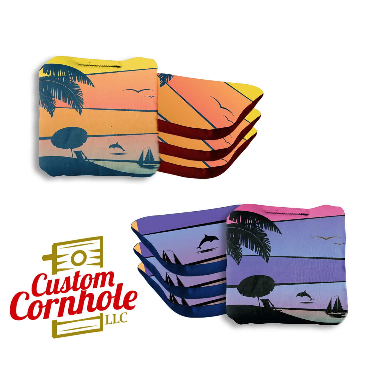 Orange Purple Dolphin Beach Professional Cornhole Bags - Set Of 8 1 Orange Purple Dolphin Beach Professional Cornhole Bags - Set Of 8