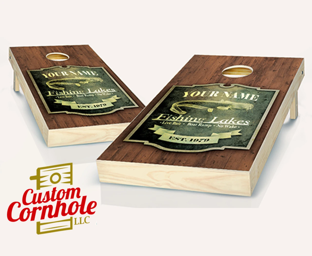 Personalized Fishing Cornhole Set With Bags 1 Personalized Fishing Cornhole Set With Bags