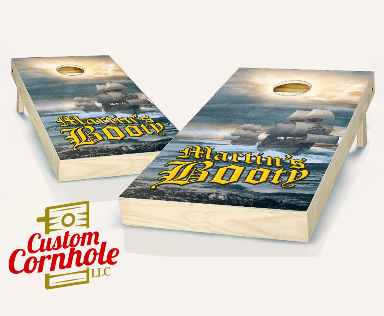 Personalized Pirate Ship Cornhole Set With Bags 1 Personalized Pirate Ship Cornhole Set With Bags