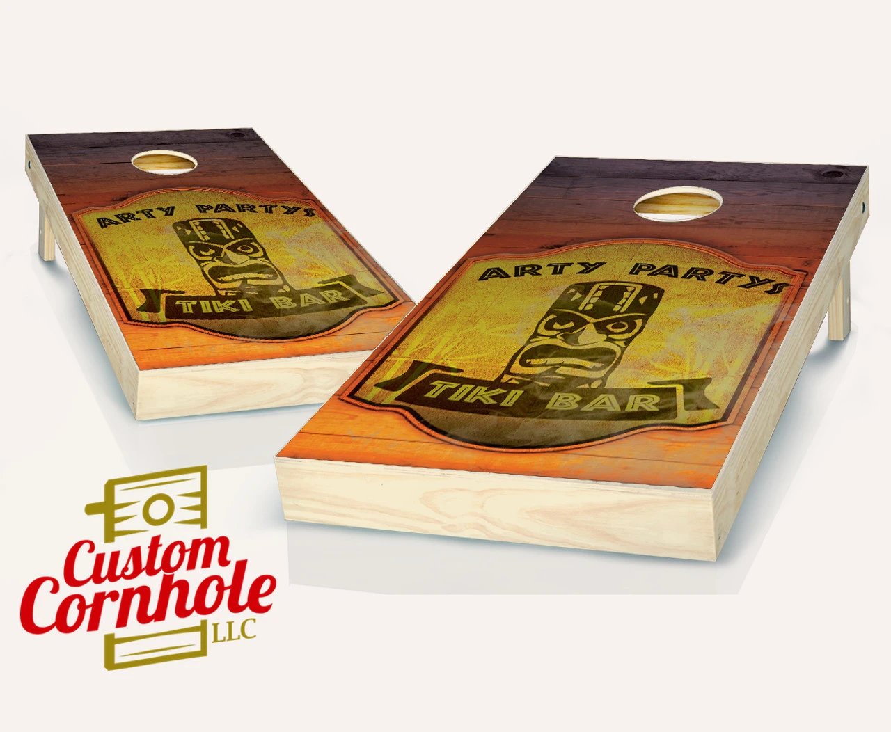 Personalized Tiki Cornhole Set With Bags 1 Personalized Tiki Cornhole Set With Bags