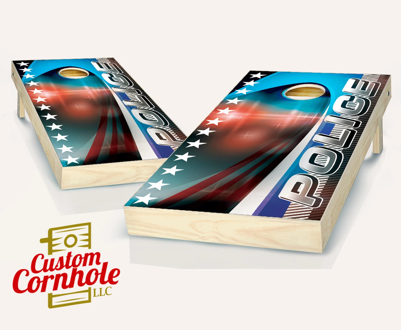 Police Themed Cornhole Set With Bags 1 Police Themed Cornhole Set With Bags