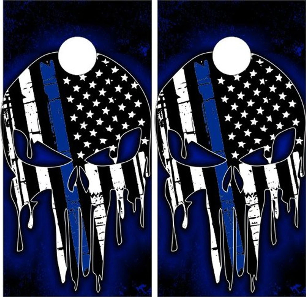 Thin Blue Line Punisher Version 2 Cornhole Wraps - Set Of 2 1 Thin Blue Line Punisher Version 2 Cornhole Wraps - Set Of 2