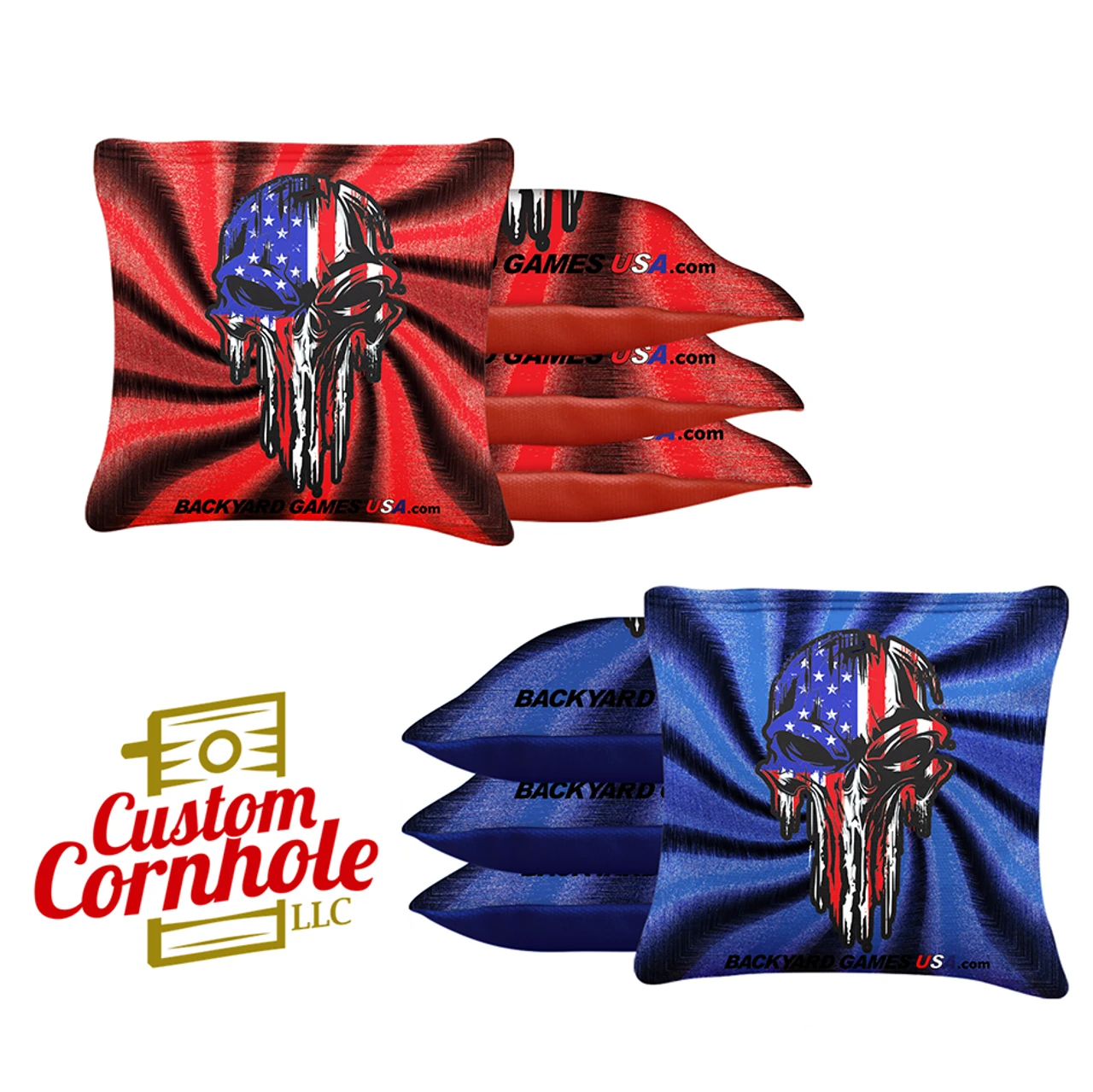 Red Blue Skull Tournament Cornhole Bags - Set Of 8 1 Red Blue Skull Tournament Cornhole Bags - Set Of 8