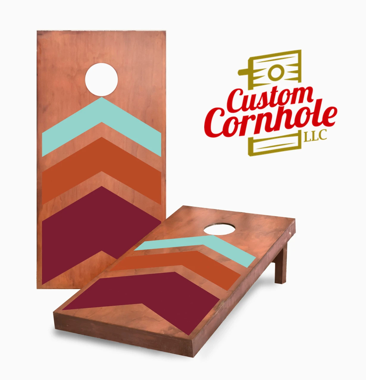 Stained Multicolored Triple Chevron Cornhole Set With Bags 1 Stained Multicolored Triple Chevron Cornhole Set With Bags