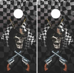 Skull Racing Flag Cornhole Wraps - Set Of 2