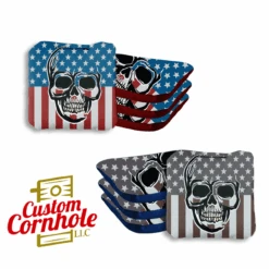 Skull Over Flag Professional Cornhole Bags - Set Of 8