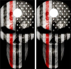 Thin Red Line Punisher Cornhole Wraps - Set Of 2