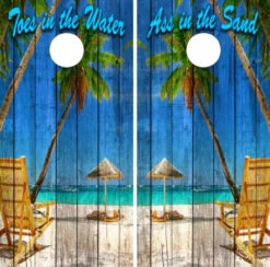 Toes In The Water Ass In The Sand Cornhole Wraps - Set Of 2