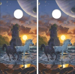 Unicorns On Beach Cornhole Wraps - Set Of 2