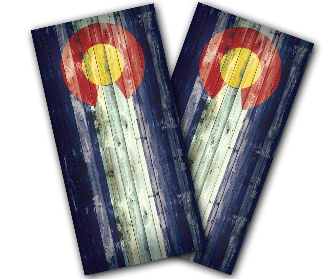 Colorado Flag Distressed Cornhole Wraps - Set Of 2 1 Colorado Flag Distressed Cornhole Wraps - Set Of 2