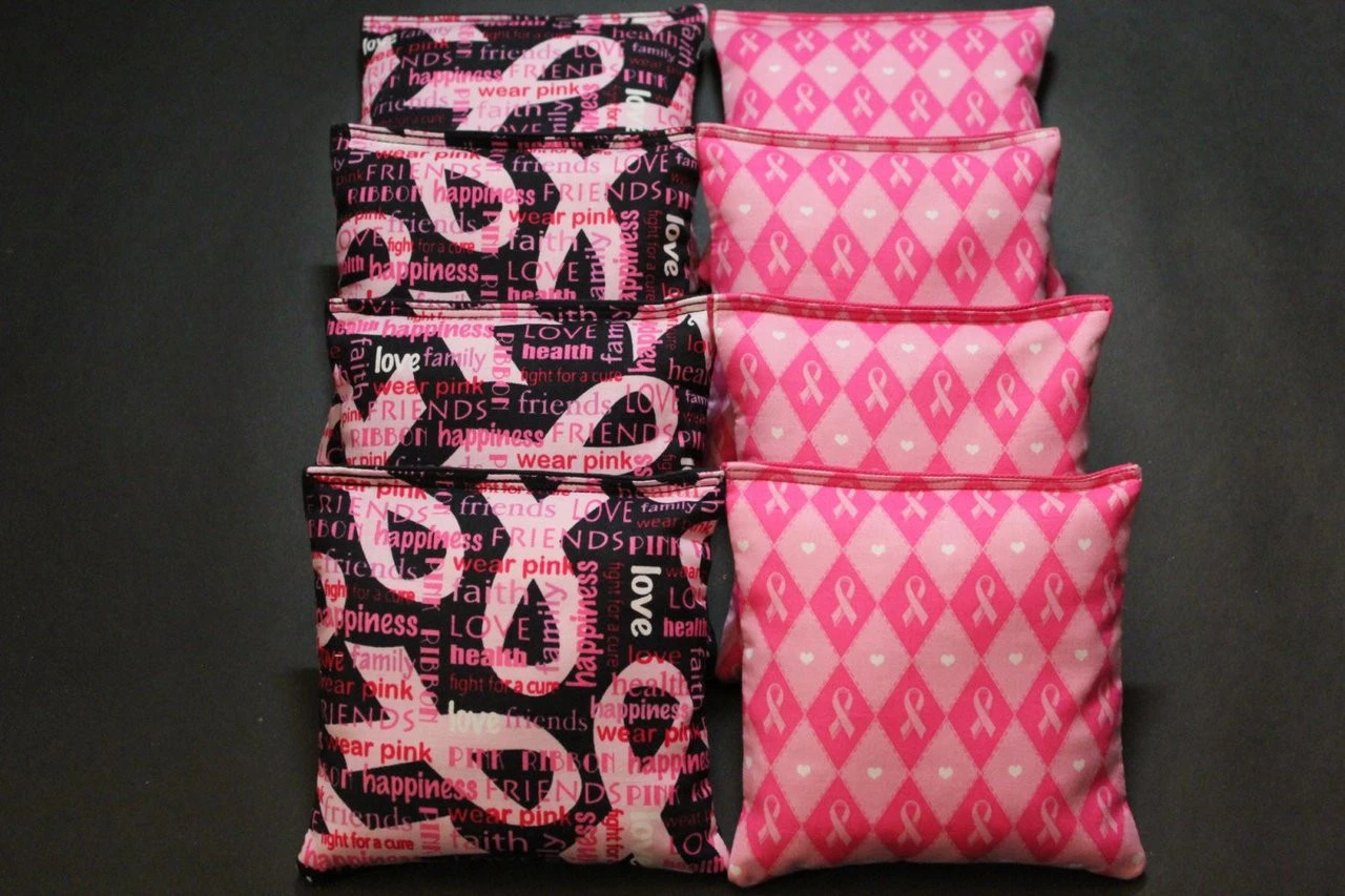 Breast Cancer Ribbons Cornhole Bags - Set Of 8 1 Breast Cancer Ribbons Cornhole Bags - Set Of 8