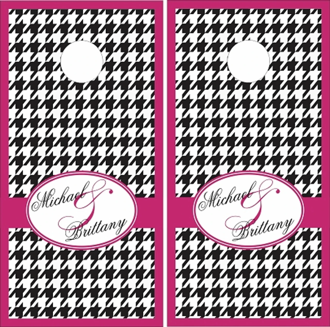 Wedding Houndstooth Cornhole Wraps - Set Of 2 1 Wedding Houndstooth Cornhole Wraps - Set Of 2