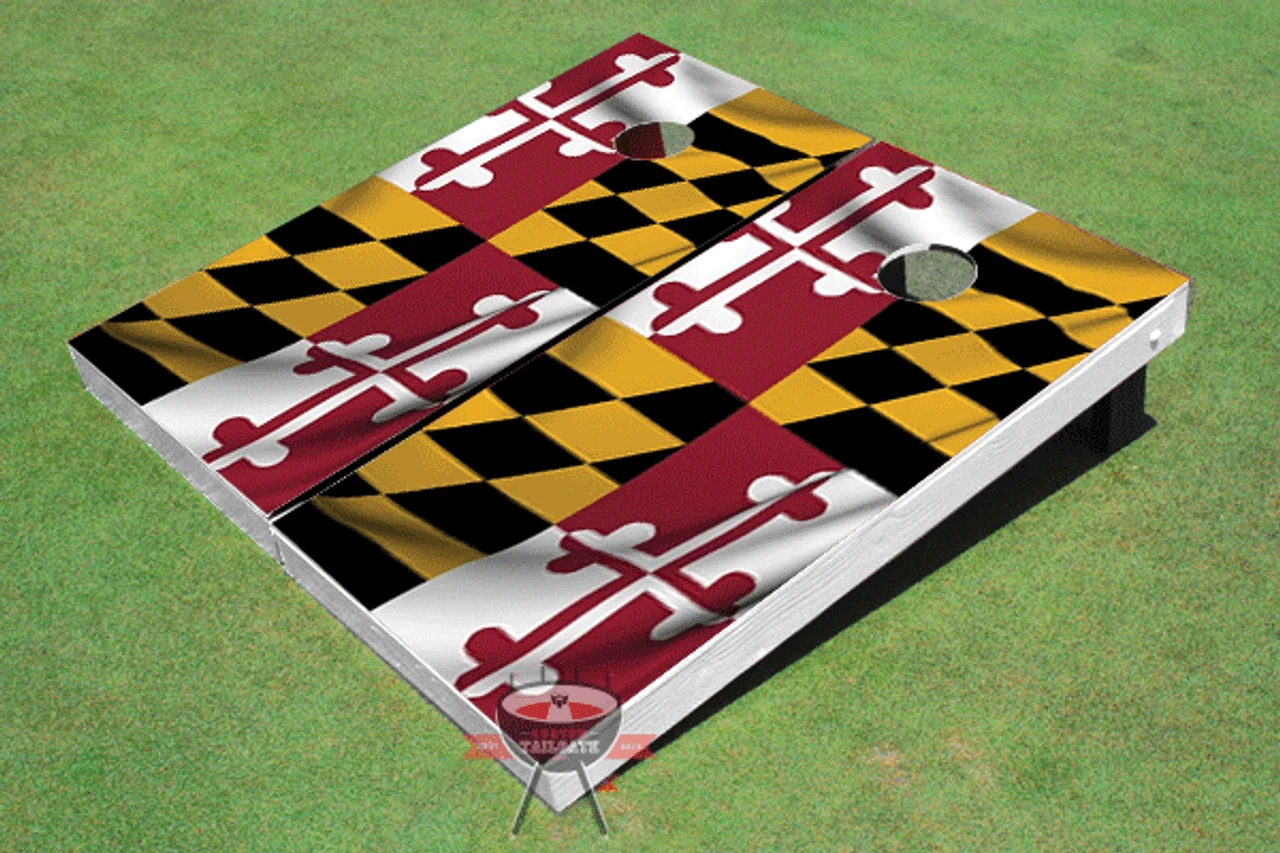 Waving Maryland Flag Cornhole Set With Bags 1 Waving Maryland Flag Cornhole Set With Bags