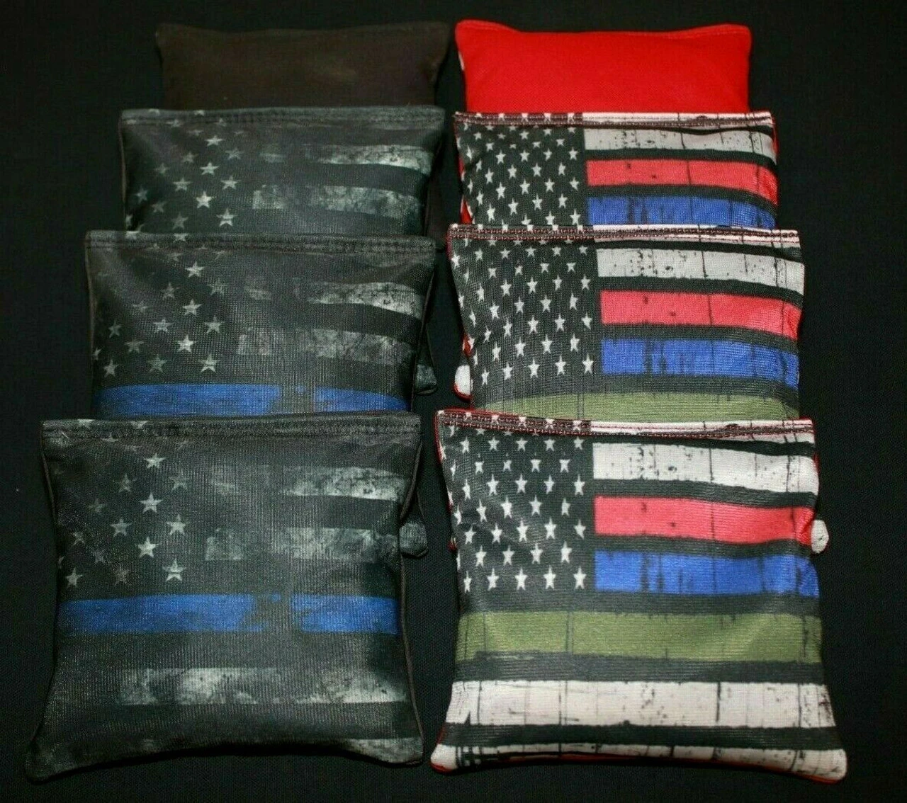 Thin Red, Blue, Green Line Cornhole Bags - Set Of 8 2 Thin Red, Blue, Green Line Cornhole Bags - Set Of 8 - Image 2