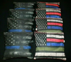 Thin Red, Blue, Green Line Cornhole Bags - Set Of 8