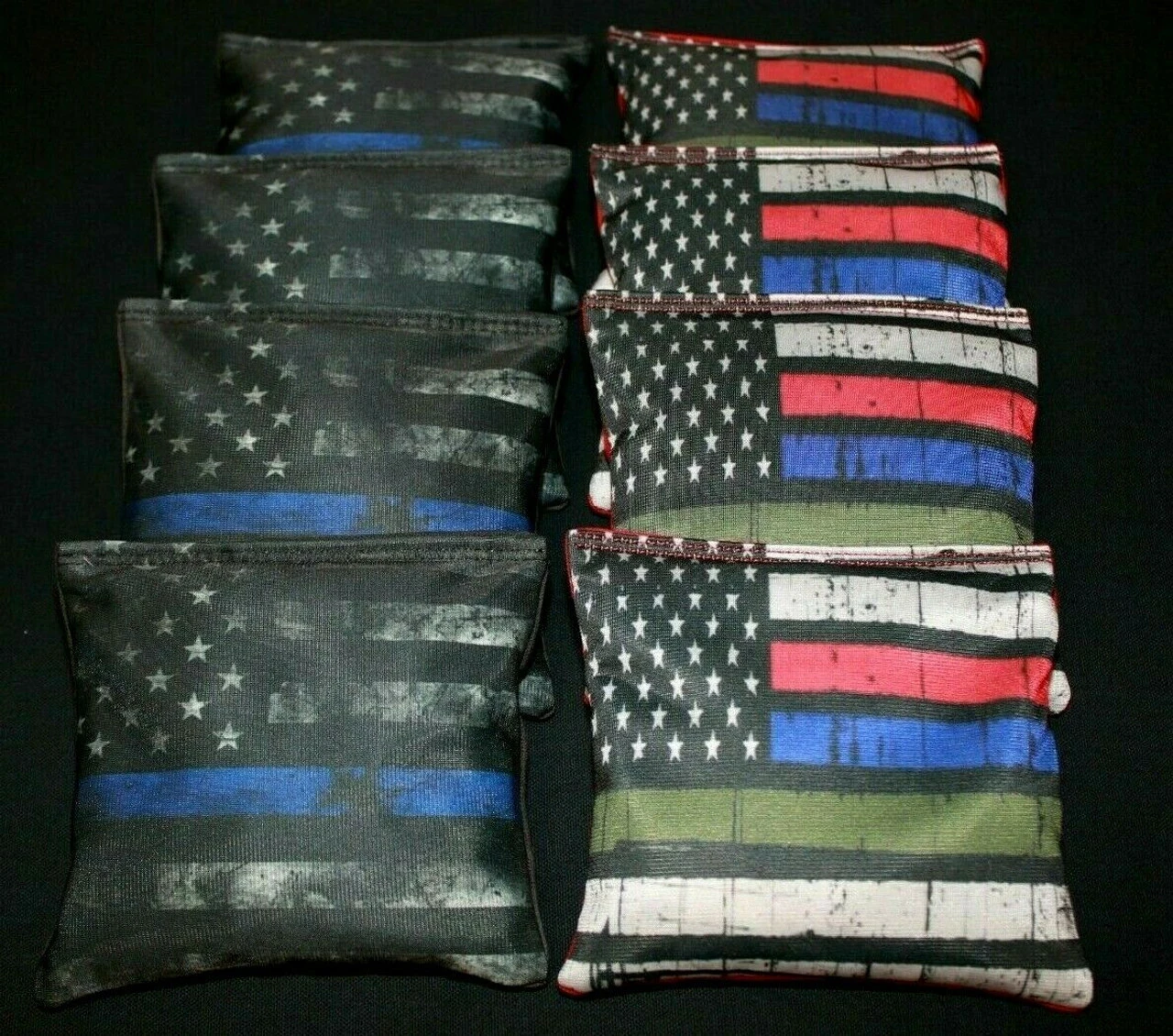 Thin Red, Blue, Green Line Cornhole Bags - Set Of 8 1 Thin Red, Blue, Green Line Cornhole Bags - Set Of 8